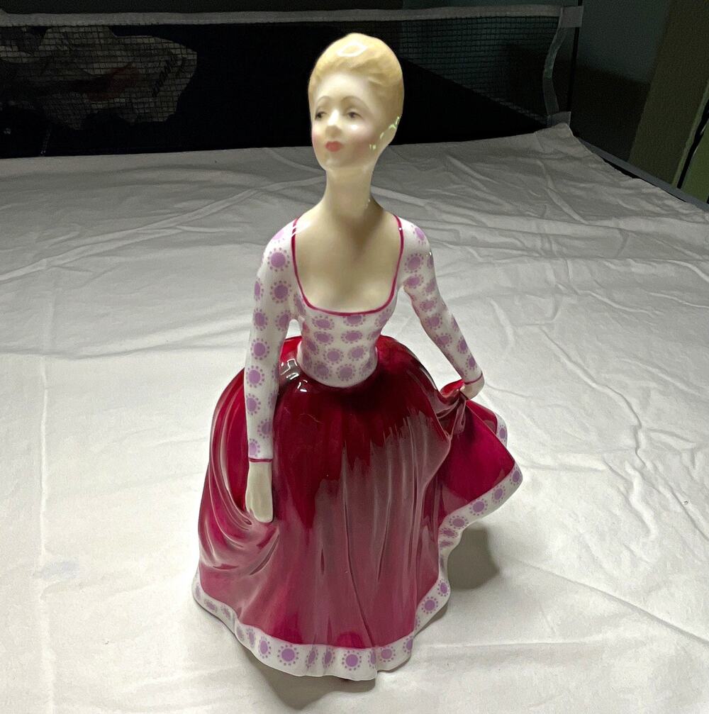 Royal Doulton Fiona HN 2694 Bone China Woman Figurine Pink White Polka Dot 1973